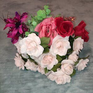 Large Bouquet of Faux Flowers Bundle Deal Plastic Decor Boho Bohemian Roses